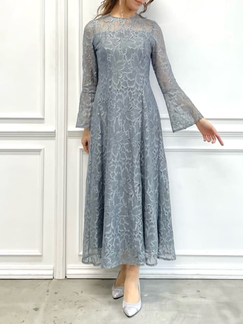 WEB限定】総レースロングスリーブフレアパーティードレス 結婚式