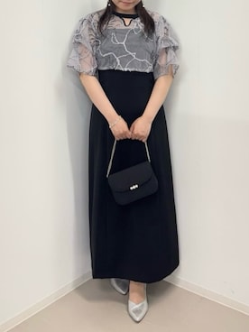 「AIMER（エメ）のフラワーモール刺繍キーネックブラウス×Iラインキャミソールワンピース 2点セットパーティードレス　結婚式　お呼ばれ　ドレス　20代 30代（ドレス）」を使った、AIMERさん（レディース・144cm）の夏コーディネート