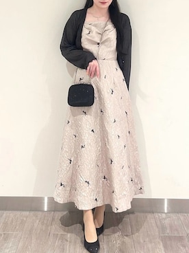「AIMER（エメ）の3WAYスリーブフラワー刺繍ジャカードフィット&フレアパーティードレス　結婚式　お呼ばれ　ドレス　20代 30代（ドレス、ベージュ系）」を使った、AIMERさん（レディース・161cm）の春コーディネート