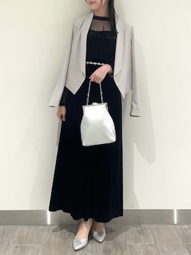 「AIMER（エメ）の【WEB限定】フロッキードットチュール×ベロアロングスリーブパーティードレス　結婚式　お呼ばれ　ドレス　20代 30代 40代（ドレス、ブラック系）」を使った、AIMERさん（レディース・162cm）の秋コーディネート