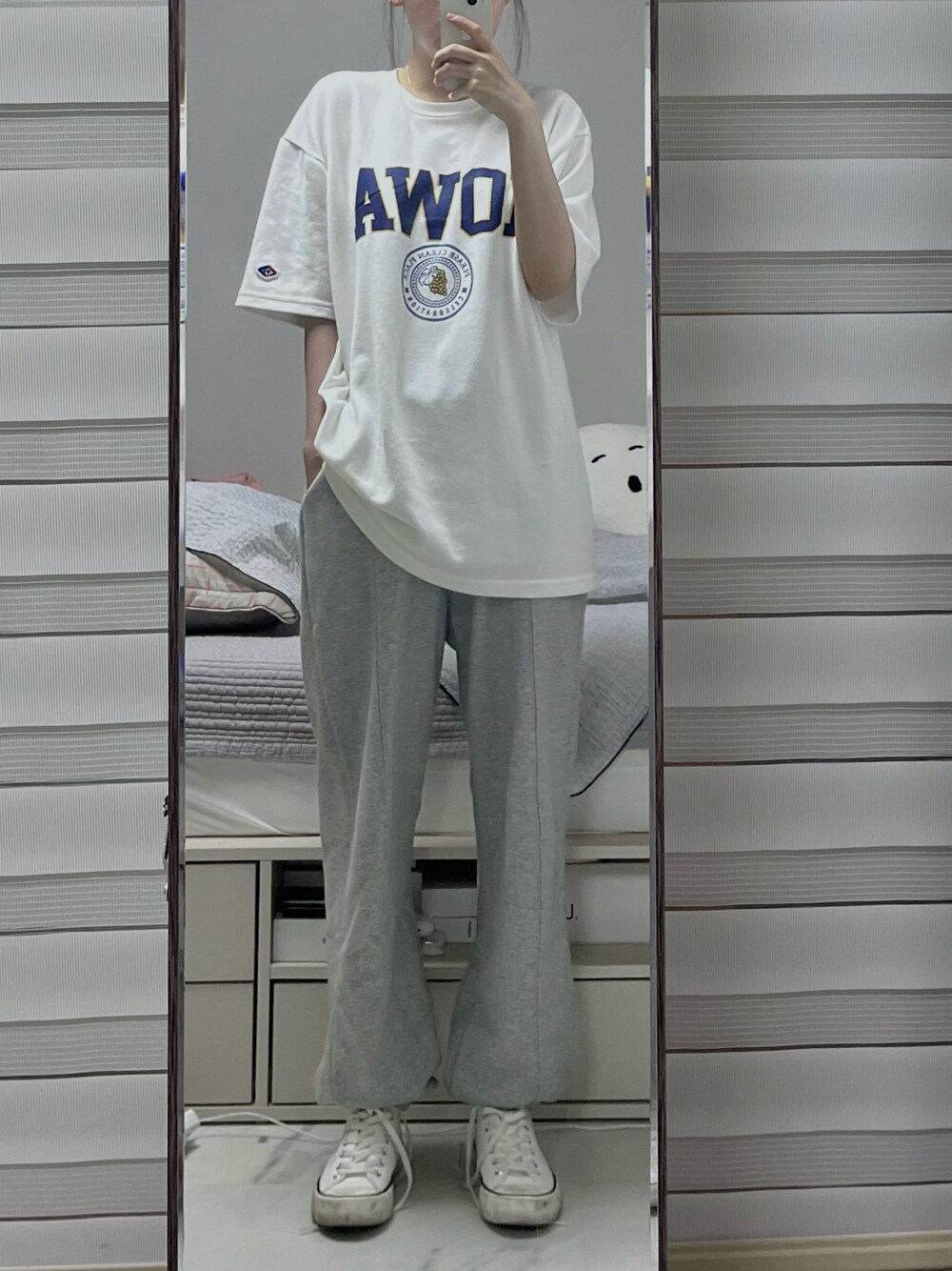 「summer、夏コーデ、夏」｜「ACOVERの『ACOVER/オコボ』IOWA CIRCLE T-SHIRTS/カレッジデザイン 半袖Ｔシャツ（Tシャツ/カットソー、グレー系）」を使った、yunbaluさん（レディース・154cm）の夏コーディネートの1枚目の写真