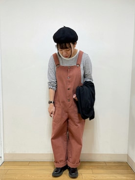「大人カジュアル」｜「アイテム（サロペット/オーバーオール、オレンジ系）」を使った、うさ🐰さん（レディース・153cm）の秋コーディネート