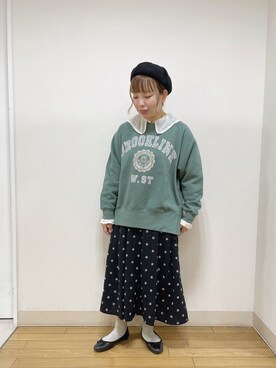 「スエット」｜「アイテム（ハンチング/ベレー帽）」を使った、うさ🐰さん（レディース・153cm）の秋コーディネート