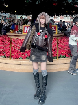 「アイテム（デニムスカート）」を使った、wkn_a.wear114さん（レディース・159cm）の冬コーディネート