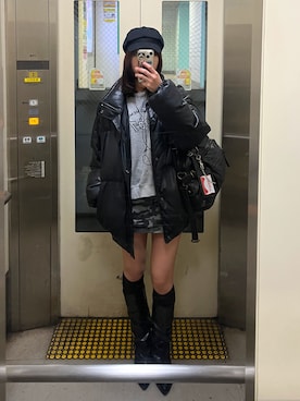 「アイテム（スカート、グリーン系）」を使った、wkn_a.wear114さん（レディース・159cm）の冬コーディネート