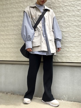 「巾着バッグ」｜「アイテム（ミリタリージャケット）」を使った、wkn_a.wear114さん（レディース・159cm）の春コーディネート