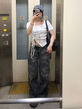 「アイテム（カーゴパンツ）」を使った、wkn_a.wear114さん（レディース・159cm・20代）の夏コーディネート