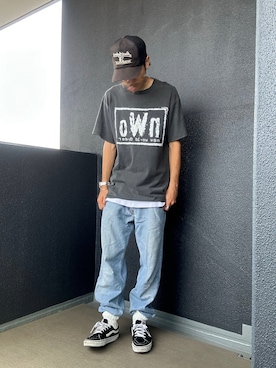 「Levi's（リーバイス）のアイテム（デニムパンツ、ブルー系）」を使った、iSHiさん（メンズ・181cm）の夏コーディネート