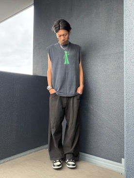 「F.U.L.L（フル）のアイテム（チノパンツ、ブラック系）」を使った、iSHiさん（メンズ・181cm）の夏コーディネート