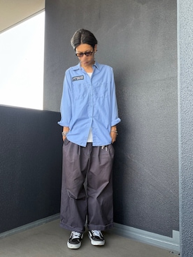 「RED CAPのアイテム（シャツ/ブラウス、ブルー系）」を使った、iSHiさん（メンズ・181cm）の夏コーディネート