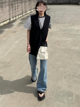 「JIL SANDER（ジルサンダー）の＜JIL SANDER+（ジル サンダー プラス）＞DRST ロゴ ポーチ ■■■（ショルダーバッグ）」を使った、𝙔𝙐𝙆𝙄さん（レディース・162cm）の夏コーディネート