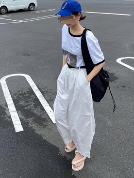 「Libra Cue（リブラ キュー）のアイテム（パンツ）」を使った、𝙔𝙐𝙆𝙄さん（レディース・162cm）の夏コーディネート