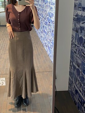 「GRL（グレイル）のハイウエストマーメイドツイルスカート（スカート）」を使った、awaさん（レディース・165cm）の秋コーディネート