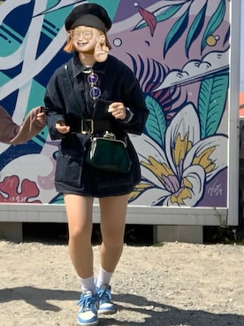 「デニムワンピース」｜「アイテム（ハンチング/ベレー帽）」を使った、maoamさん（レディース・159cm）の秋コーディネート