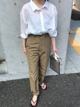 「THE SHINZONE（ザ　シンゾーン）のハイウエストチノパンツ（チノパンツ）」を使った、キ ちさん（レディース・156cm）の秋コーディネート