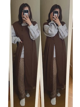 「ブラウンパンツ」｜「アイテム（ワンピース/ドレス）」を使った、soiさん（レディース・154cm）の秋コーディネート