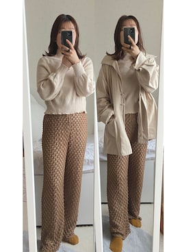 「ブラウンパンツ」｜「アイテム（その他アウター）」を使った、soiさん（レディース・154cm）の秋コーディネート