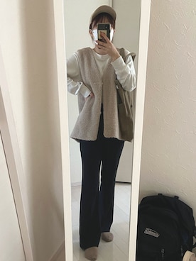 「キャップ女子」｜「アイテム（ムートンコート）」を使った、soiさん（レディース・154cm）の秋コーディネート