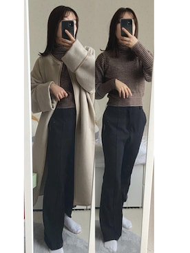 「パイピングコート」｜「アイテム（ムートンコート）」を使った、soiさん（レディース・154cm）の冬コーディネート