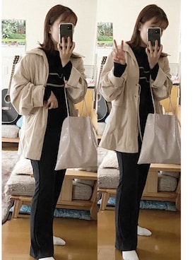 「ブラック×ホワイト」｜「アイテム（その他アウター）」を使った、soiさん（レディース・154cm）の秋コーディネート