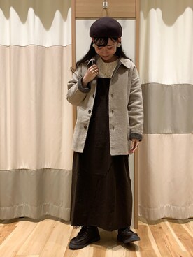 「リバーシブル」｜「アイテム（ジャンパースカート）」を使った、ミズキさん（レディース・153cm）の秋コーディネート