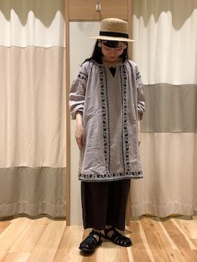「夏コーデ」｜「アイテム（チュニック、パープル系）」を使った、ミズキさん（レディース・153cm）の春コーディネート