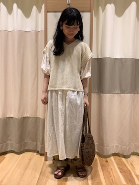 「Samansa Mos2（サマンサ モスモス）の前後着メッシュベスト（ベスト）」を使った、ミズキさん（レディース・153cm）の夏コーディネート