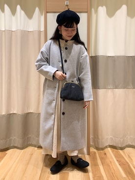 「レース」｜「アイテム（ノーカラーコート）」を使った、ミズキさん（レディース・153cm）の秋コーディネート