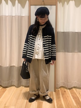 「ストレートパンツ」｜「アイテム（ハンチング/ベレー帽）」を使った、ミズキさん（レディース・153cm）の冬コーディネート