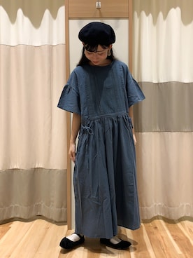 「フレアスリーブ」｜「アイテム（ハンチング/ベレー帽）」を使った、ミズキさん（レディース・153cm）の夏コーディネート