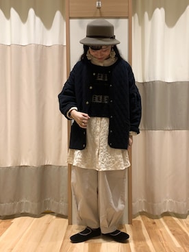 「アイテム（ハット、ブラウン系）」を使った、ミズキさん（レディース・153cm）の秋コーディネート