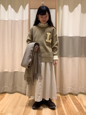 「Samansa Mos2（サマンサ モスモス）のシャーリングレース切替ブラウス（シャツ/ブラウス）」を使った、ミズキさん（レディース・153cm）の秋コーディネート