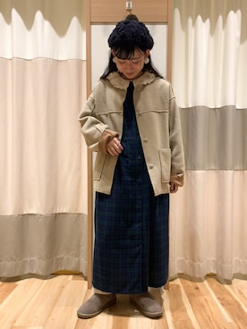 「ボア」｜「アイテム（ハンチング/ベレー帽）」を使った、ミズキさん（レディース・153cm）の冬コーディネート