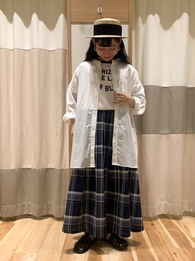 「Samansa Mos2（サマンサ モスモス）のビックシルエットバンドカラーシャツ（シャツ/ブラウス）」を使った、ミズキさん（レディース・153cm）の春コーディネート