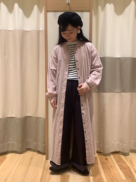 「ストレートパンツ」｜「アイテム（ハンチング/ベレー帽）」を使った、ミズキさん（レディース・153cm）の冬コーディネート