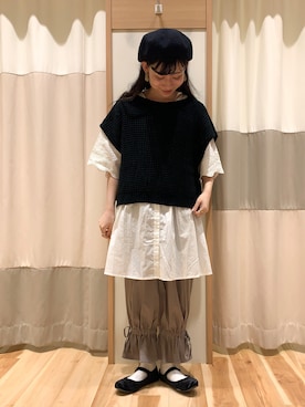 「スカラップ」｜「アイテム（帽子）」を使った、ミズキさん（レディース・153cm）の夏コーディネート