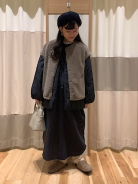 「ボア」｜「アイテム（シャツワンピース）」を使った、ミズキさん（レディース・153cm）の冬コーディネート