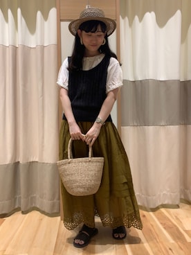 「スカラップ」｜「アイテム（その他）」を使った、ミズキさん（レディース・153cm）の夏コーディネート