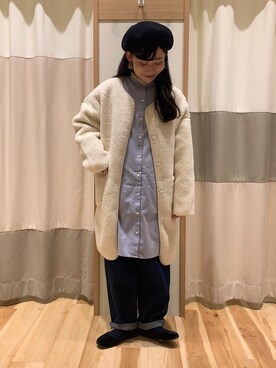 「ボア」｜「アイテム（ハンチング/ベレー帽）」を使った、ミズキさん（レディース・153cm）の冬コーディネート