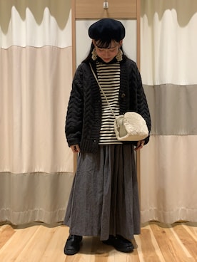 「ボア」｜「アイテム（ハンチング/ベレー帽）」を使った、ミズキさん（レディース・153cm）の秋コーディネート