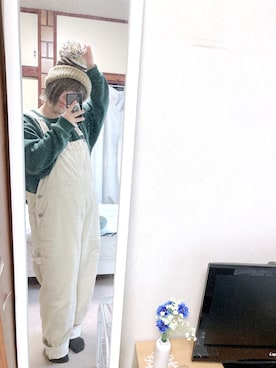 「メンズライクコーデ」｜「アイテム（オールインワン・サロペット）」を使った、fukiさん（レディース・153cm）の冬コーディネート