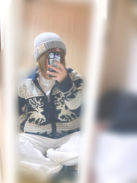 「メンズライクコーデ」｜「アイテム（ニットキャップ/ビーニー）」を使った、fukiさん（レディース・153cm）の冬コーディネート