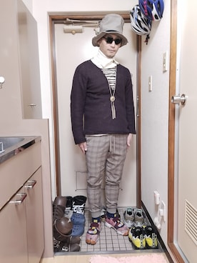 「アイテム（ハット、グレー系）」を使った、かもさんさん（メンズ・171cm）の秋コーディネート
