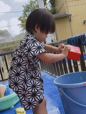 「西松屋」｜「アイテム（浴衣）」を使った、ぺこ米さん（キッズ・90cm）の夏コーディネート