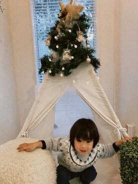 「Moujonjon（ムージョンジョン）のアイテム（パンツ）」を使った、ぺこ米さん（キッズ・90cm）の冬コーディネート