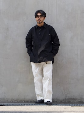 「MASTER&Co（マスターアンドコー）のアイテム（パンツ）」を使った、明賀健太さん（メンズ・178cm）の秋コーディネート