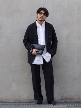 「alfredoBANNISTER（アルフレッドバニスター）のアイテム（ブーツ）」を使った、明賀健太さん（メンズ・178cm）の冬コーディネート