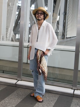 「シアーカーディガン」｜明賀健太さん（メンズ・178cm）の夏コーディネート