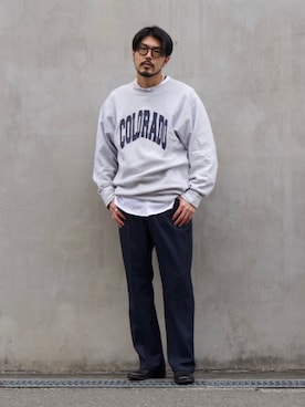 「alfredoBANNISTER（アルフレッドバニスター）のアイテム（ブーツ）」を使った、明賀健太さん（メンズ・178cm）の冬コーディネート