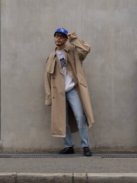 「オーバーサイズコート」｜「アイテム（ブーツ）」を使った、明賀健太さん（メンズ・178cm）の秋コーディネート